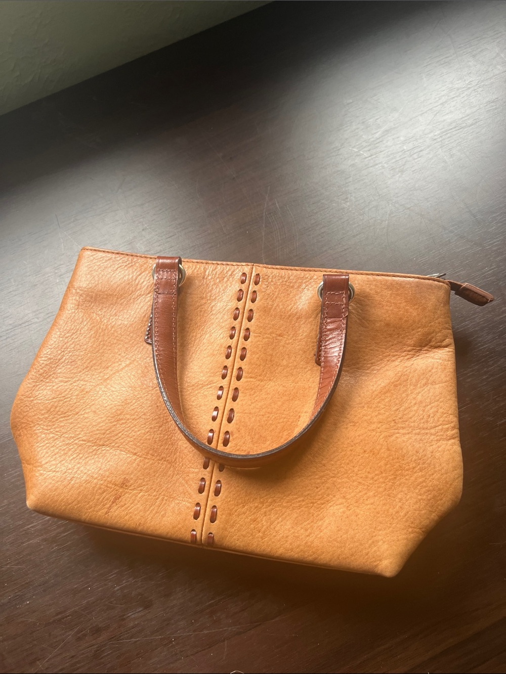 Fossil Tan Mini Leather Tote Bag with Brown Handles